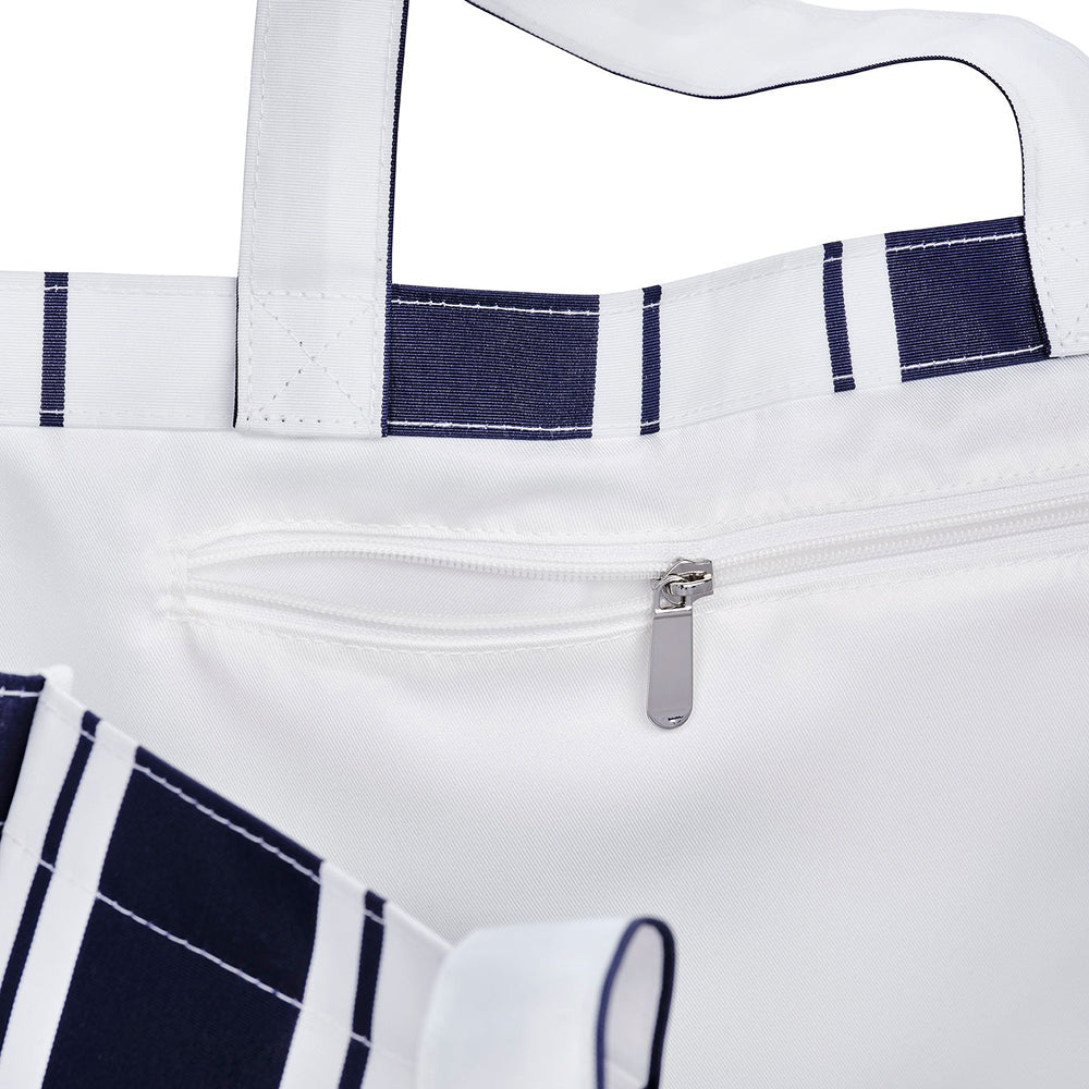 Beach Bag Tote, Navy Cabana Stripe - FUNBOY