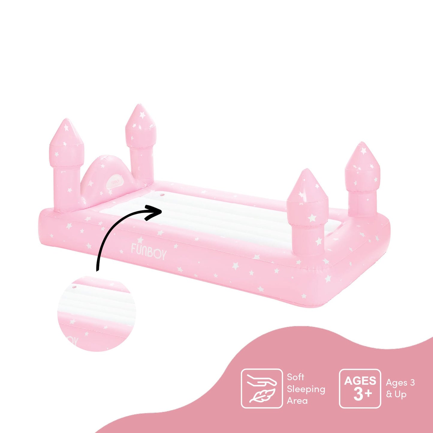 Kids Sleepover Bed - Pink Castle Air Mattress - FUNBOY