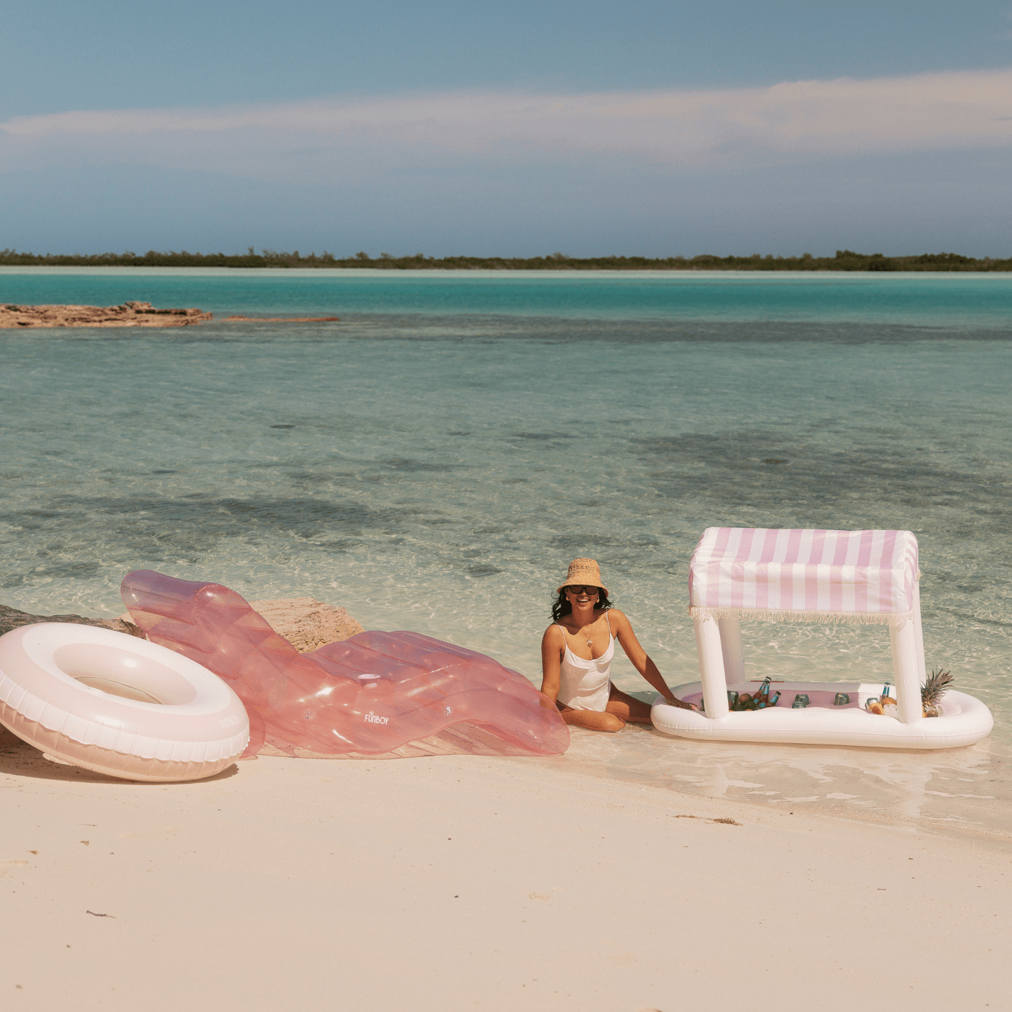 Pool Tube Float: Pink & White, Striped - FUNBOY