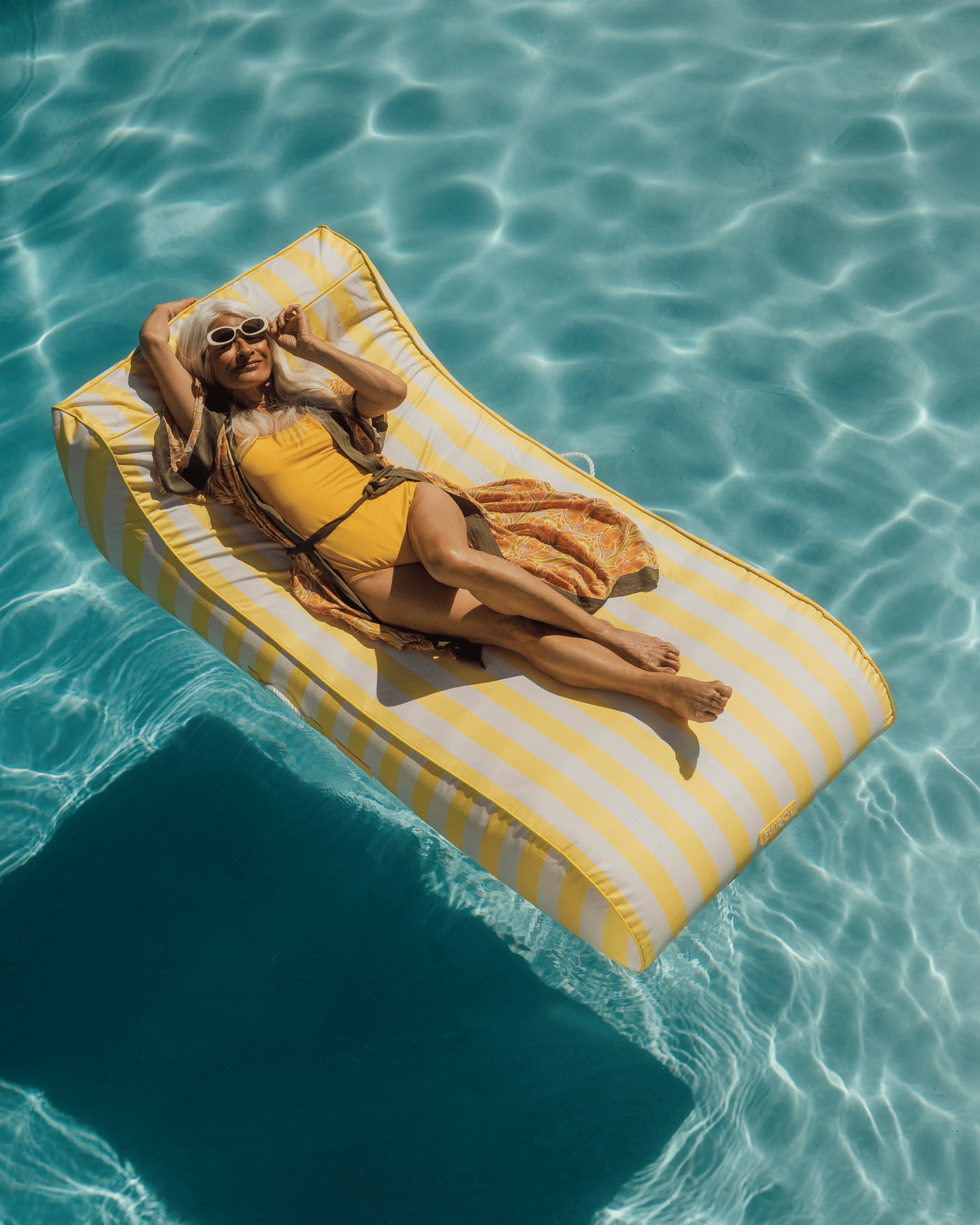 Fabric Covered Pool Float - Yellow Sunbed Lounger - FUNBOY