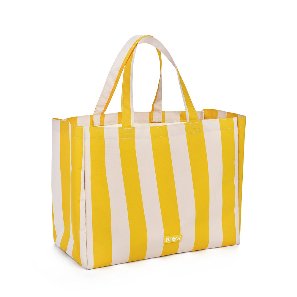 Beach Bag Tote, Yellow Cabana Stripe - FUNBOY