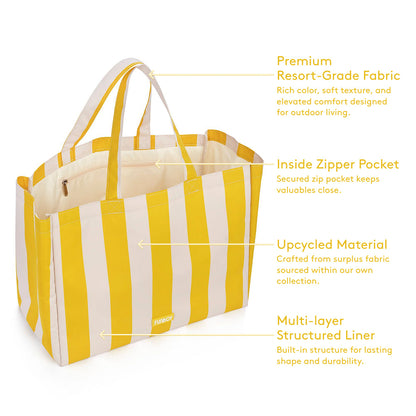 Beach Bag Tote, Yellow Cabana Stripe - FUNBOY