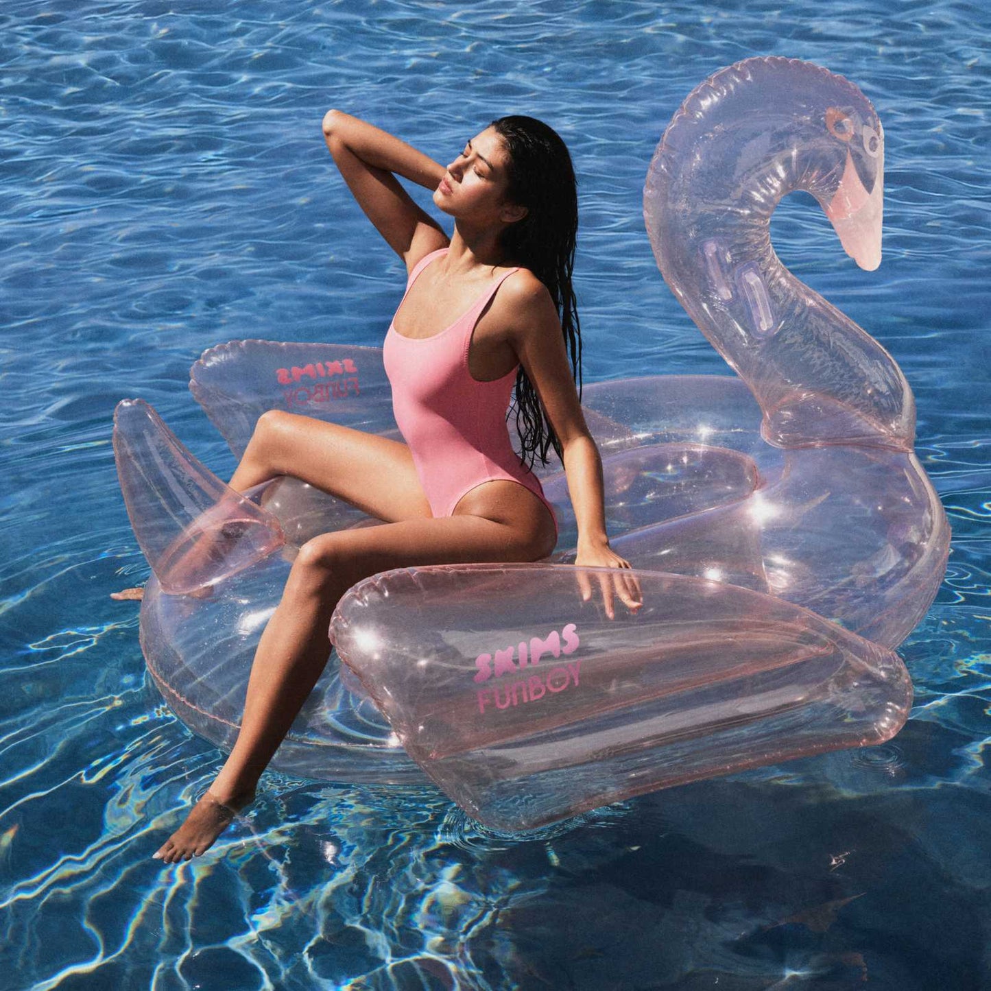 SKIMS x FUNBOY Cherry Blossom Clear Swan Pool Float - FUNBOY