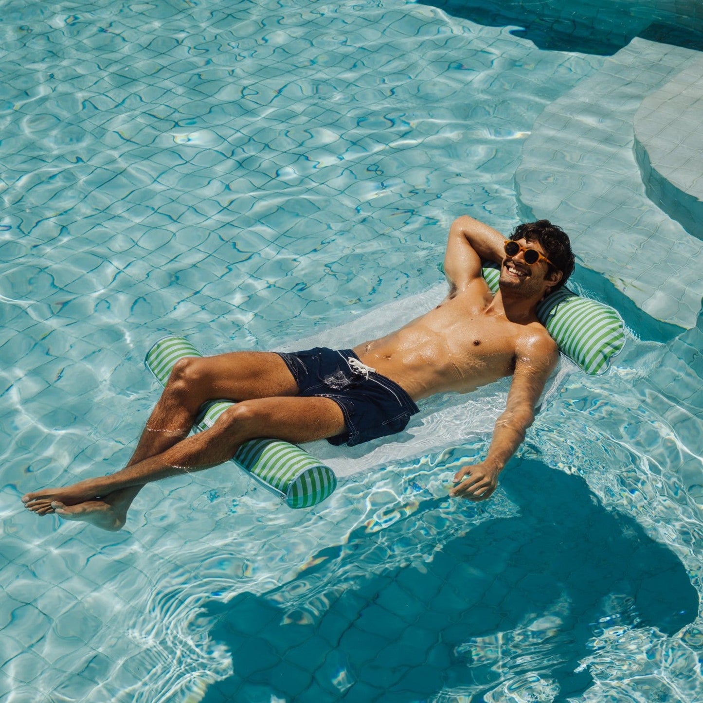 Fabric Pool Hammock, Green & Blue - FUNBOY