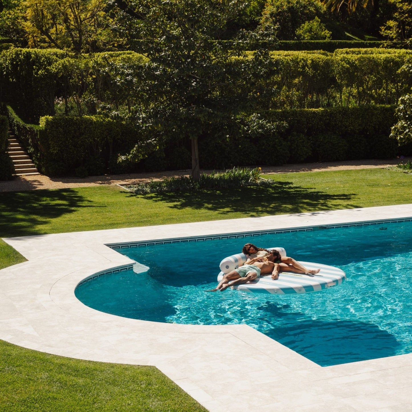 Inflatable Floating Dock: White, Blue Stripes Palm - FUNBOY