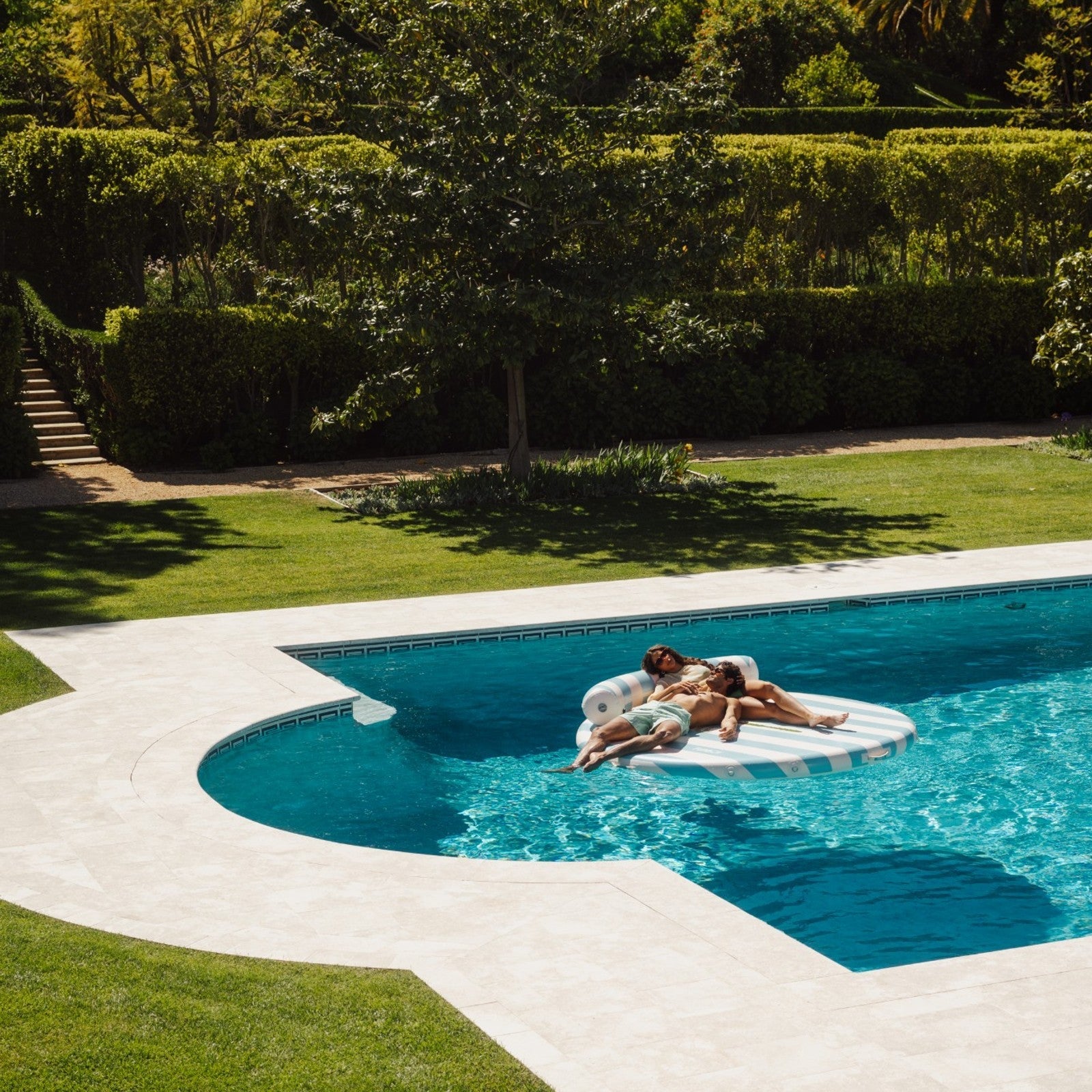 Inflatable Floating Dock: White, Blue Stripes Palm - FUNBOY