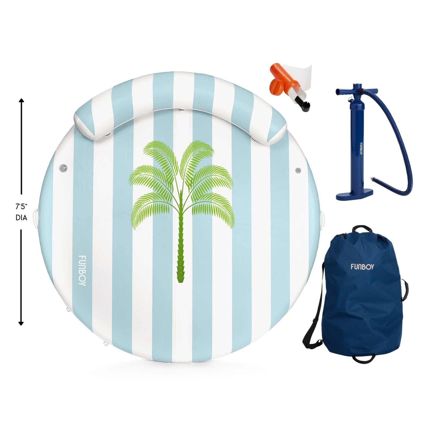 Inflatable Floating Dock: White, Blue Stripes Palm - FUNBOY