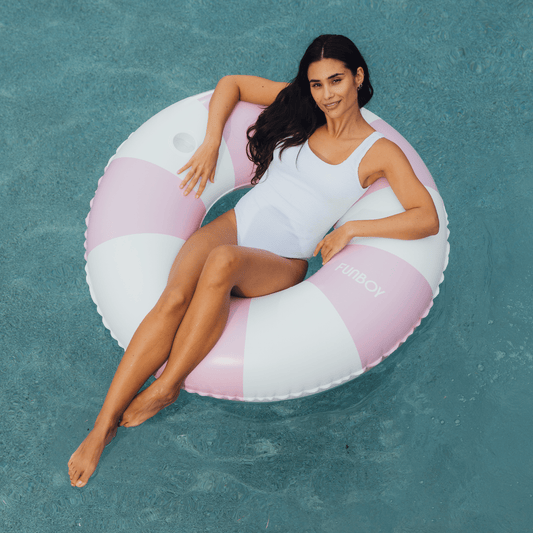 Giant Vintage Purple Stripe Inflatable Pool Float w/ Cup Holder 48" - FUNBOY