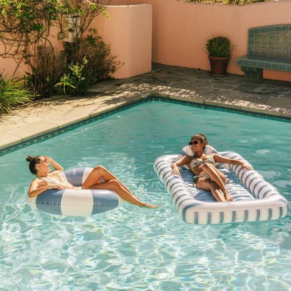 Large Pool Tube Float: Denim Blue Orange & White Stripes, 46" - FUNBOY