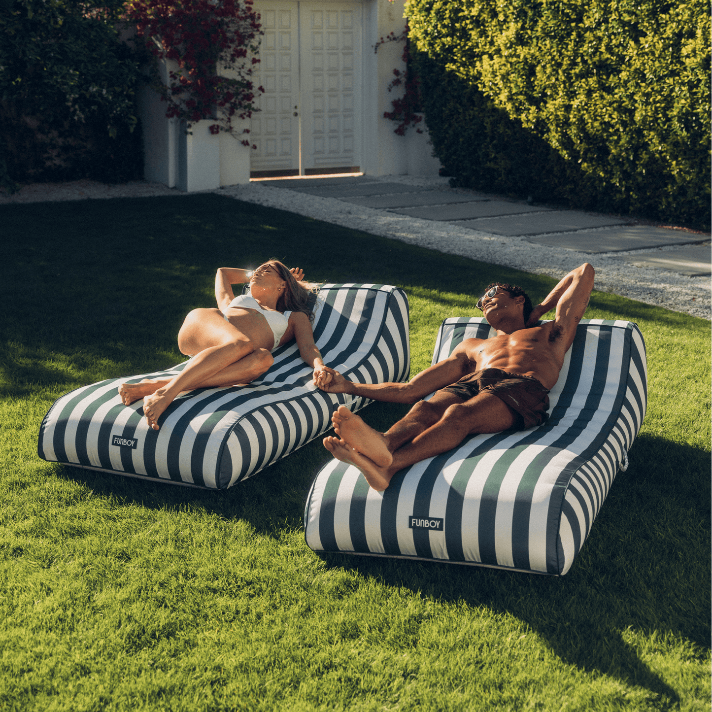 Fabric Covered Pool Float - Green Cabana Sunbed Lounger - FUNBOY