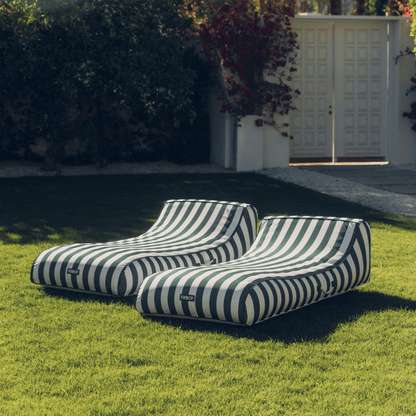 Fabric Covered Pool Float - Green Cabana Sunbed Lounger - FUNBOY