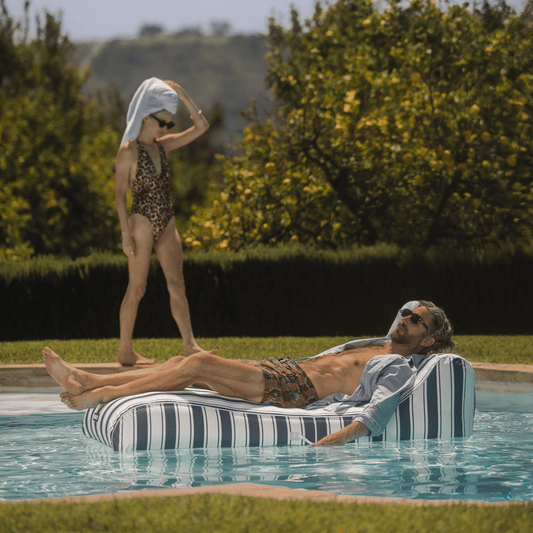 Fabric Covered Pool Float - Navy Stripe Sunbed Lounger - FUNBOY