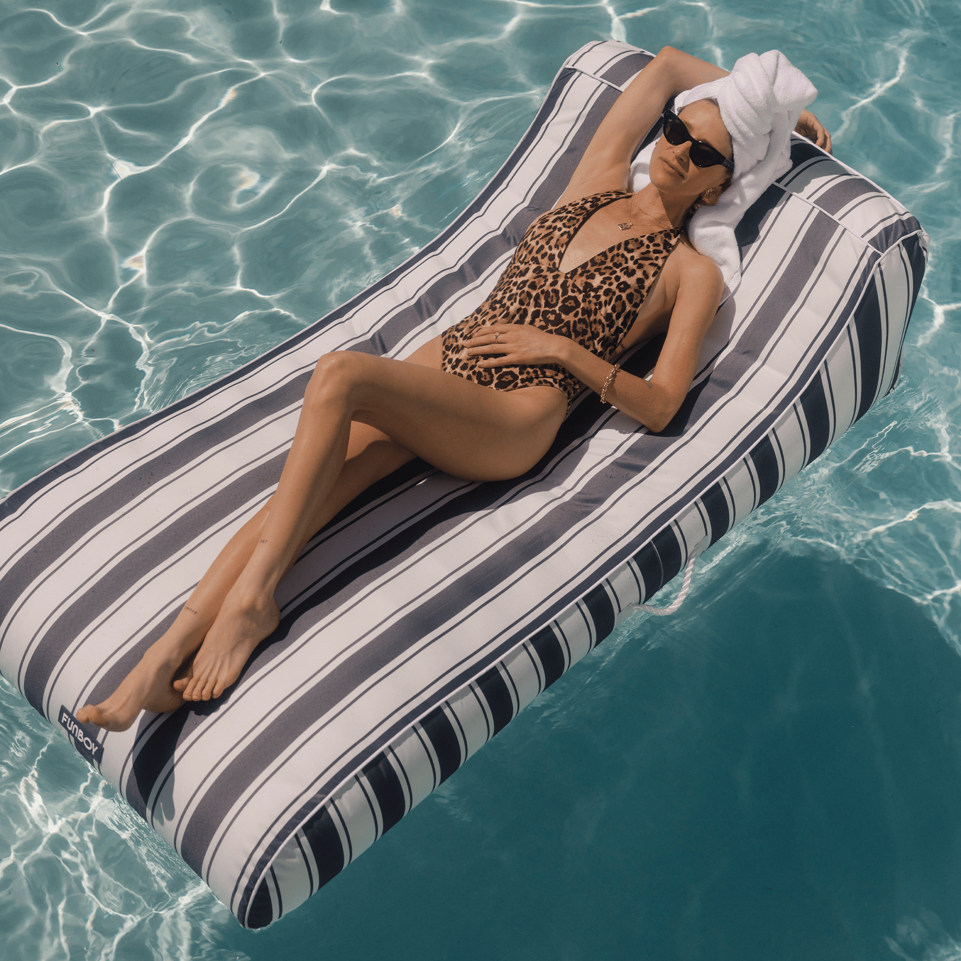 Fabric Covered Pool Float - Navy Stripe Sunbed Lounger - FUNBOY