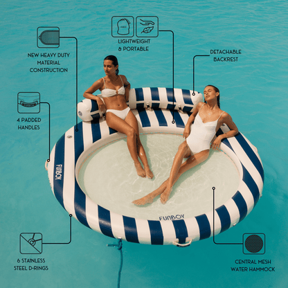 Inflatable Floating Dock: Navy Blue with Backrest - FUNBOY