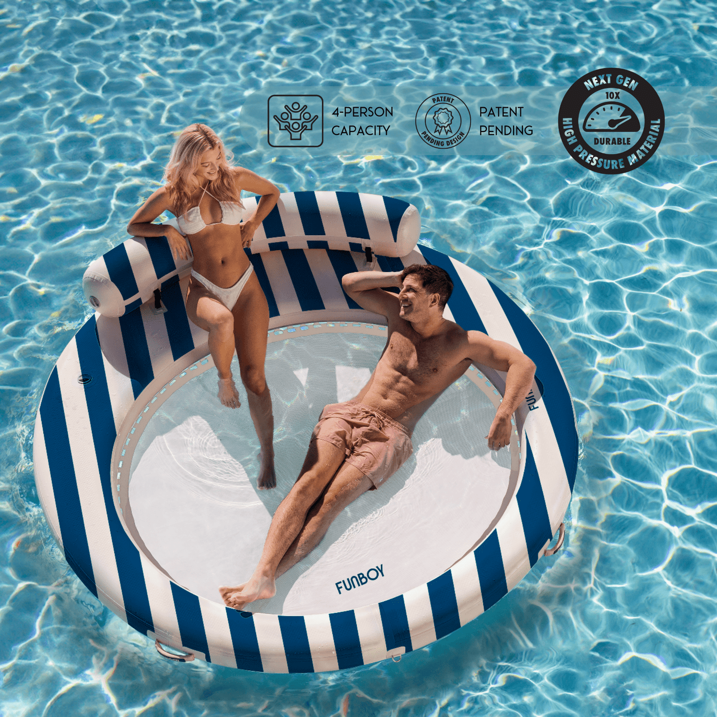 Inflatable Floating Dock: Navy Blue with Backrest - FUNBOY
