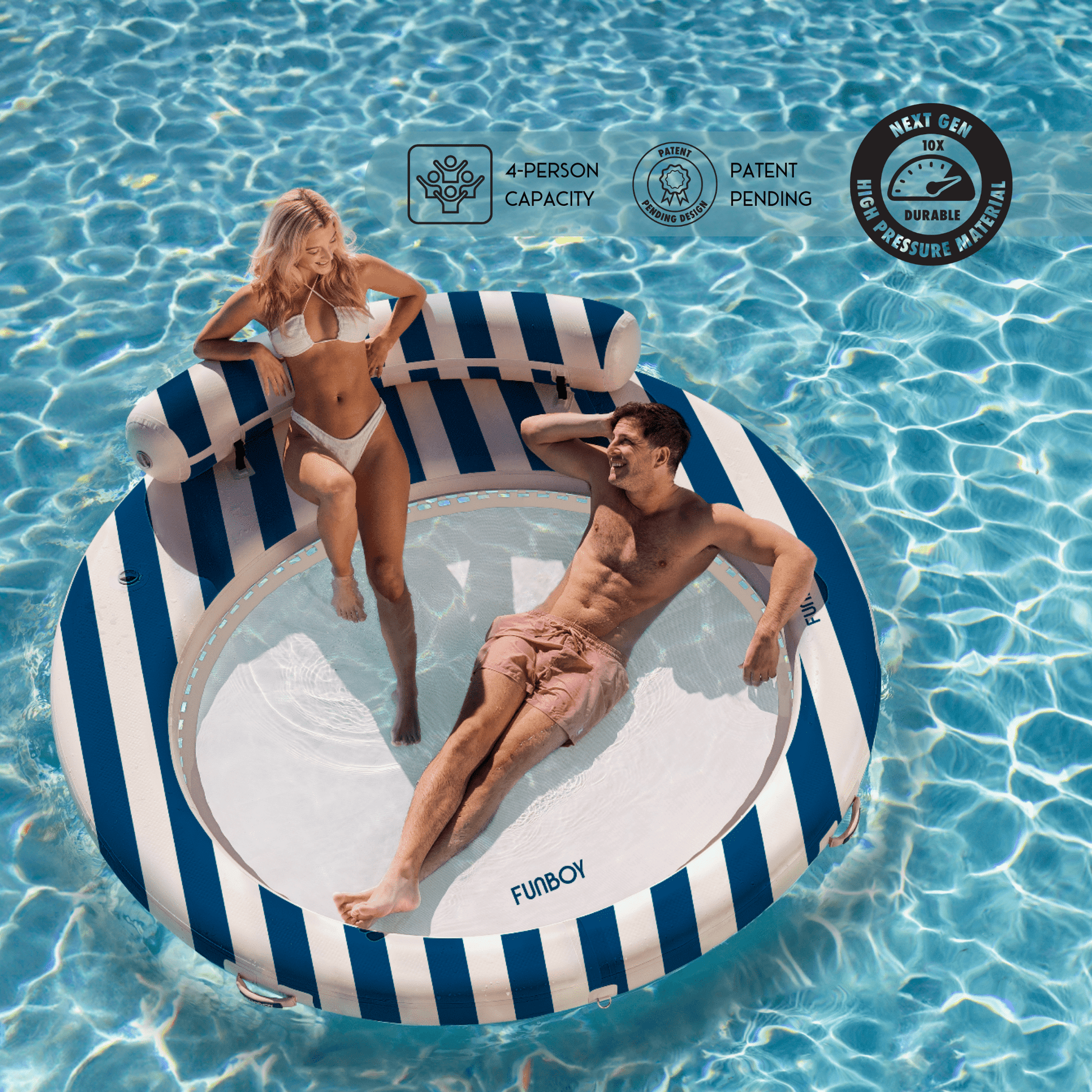 Inflatable Floating Dock: Navy Blue with Backrest - FUNBOY