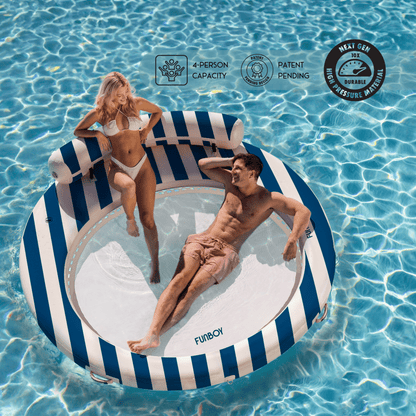 Inflatable Floating Dock: Navy Blue with Backrest - FUNBOY