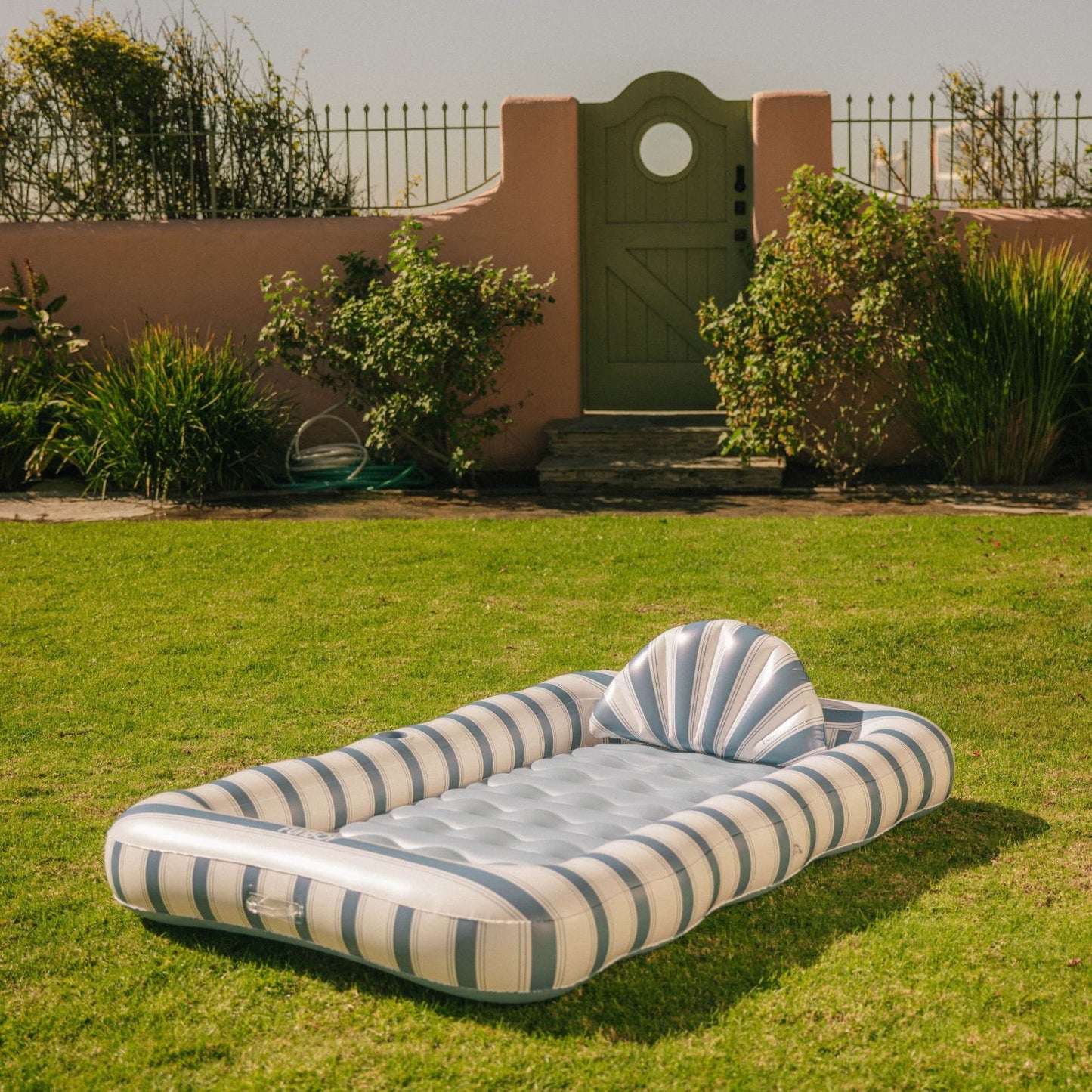 Tanning Pool Lounger: Blue & White Stripes - FUNBOY