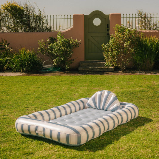 Tanning Pool Lounger: Blue & White Stripes - FUNBOY