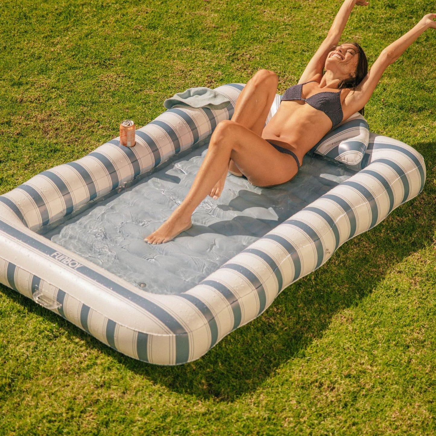 Tanning Pool Lounger: Blue & White Stripes - FUNBOY
