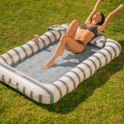 Tanning Pool Lounger: Blue & White Stripes - FUNBOY