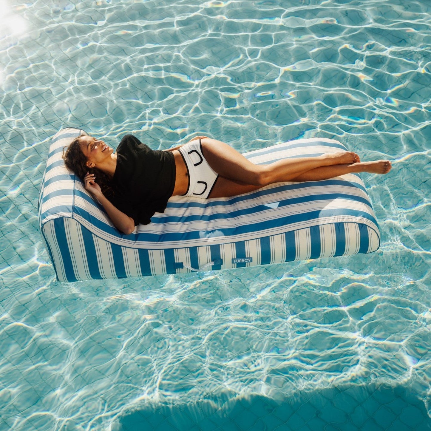 Fabric Covered Pool Float - Denim Blue Sunbed Lounger - FUNBOY