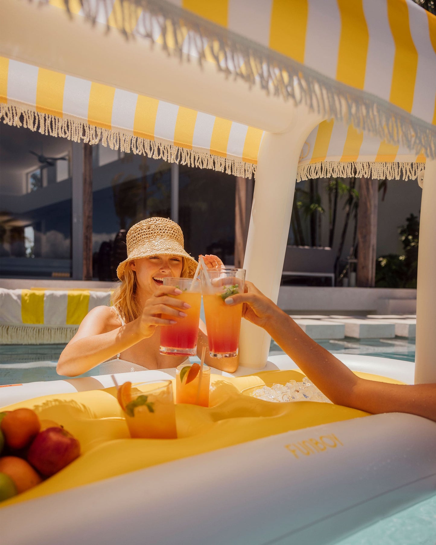 Yellow & White Striped Floating Cabana Bar - FUNBOY