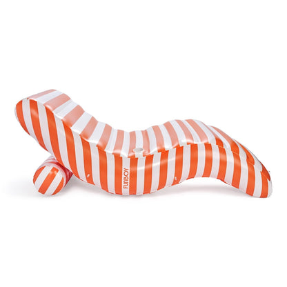 Orange Striped Chaise Lounger Pool Float - FUNBOY