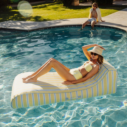 Fabric Covered Pool Float - Yellow, Blue & White Striped Sunbed Lounger - FUNBOY