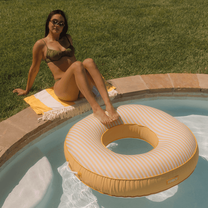 Fabric Covered Tube Float - Yellow Cabana Stripe - FUNBOY