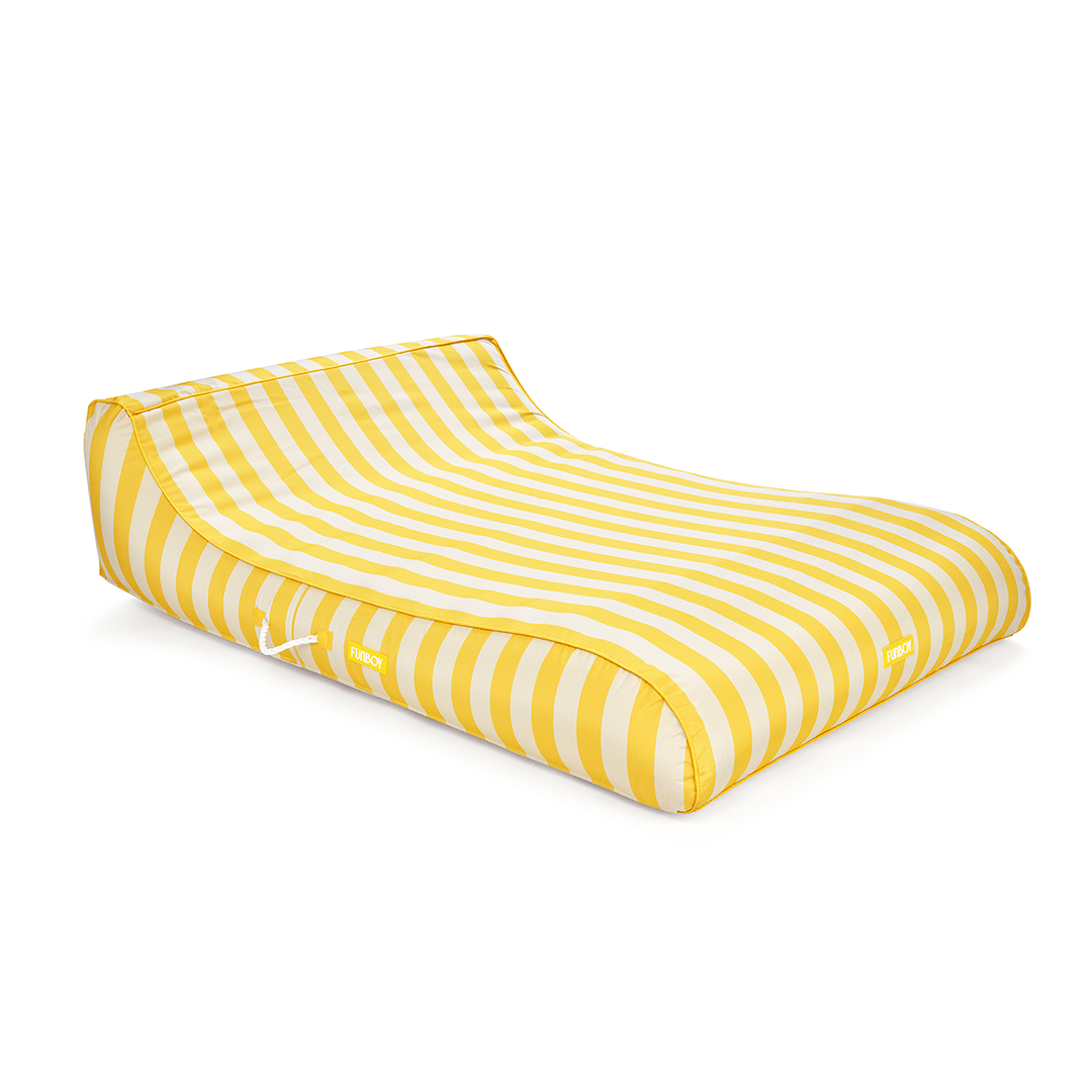 XL Fabric Covered Pool Float Sunbed Lounger - Yellow Cabana Stripes - FUNBOY
