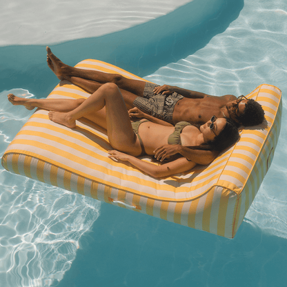 XL Fabric Covered Pool Float Sunbed Lounger - Yellow Cabana Stripes - FUNBOY