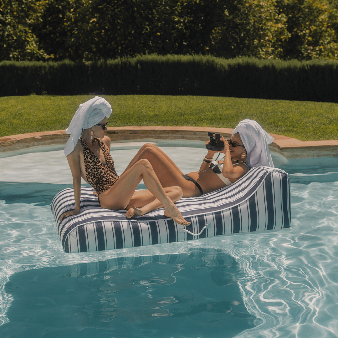 XL Fabric Covered Pool Float Sunbed Lounger - Navy Stripe - FUNBOY