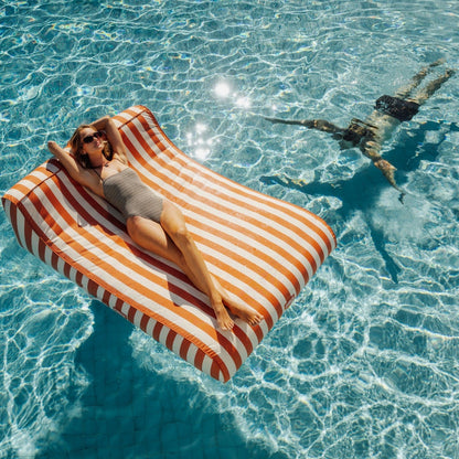 XL Fabric Covered Pool Float Sunbed Lounger - Orange Cabana Stripes - FUNBOY