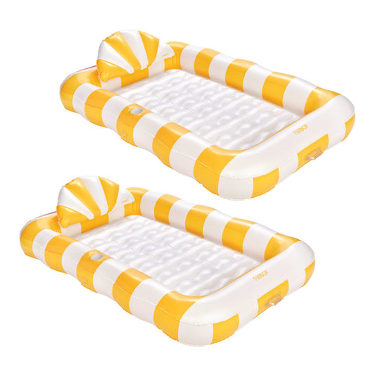 Tanning Pool Lounger, Yellow Cabana Stripes - 2 Pack - FUNBOY