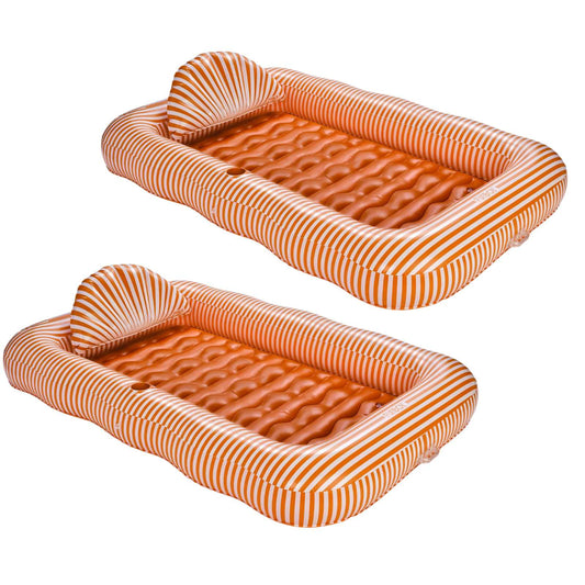 Tanning Pool Lounger - 2 Pack, Orange and White Striped - FUNBOY