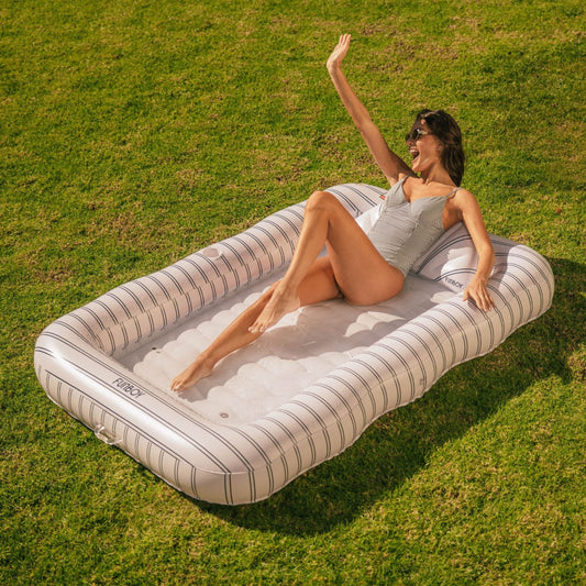 Tanning Pool Lounger: White & Navy Stripes - FUNBOY