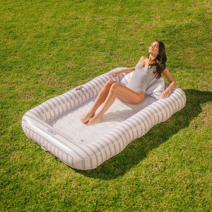 Tanning Pool Lounger: White & Navy Stripes - FUNBOY