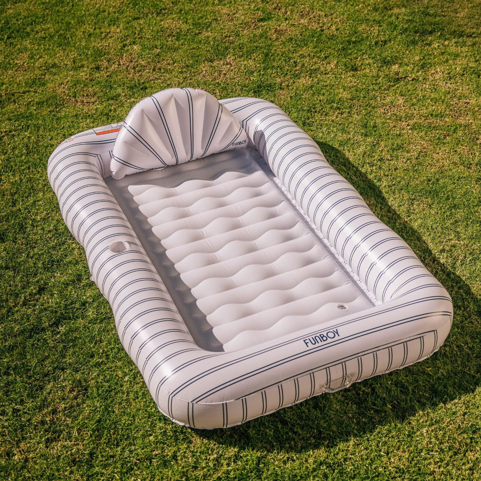 Tanning Pool Lounger: White & Navy Stripes - FUNBOY