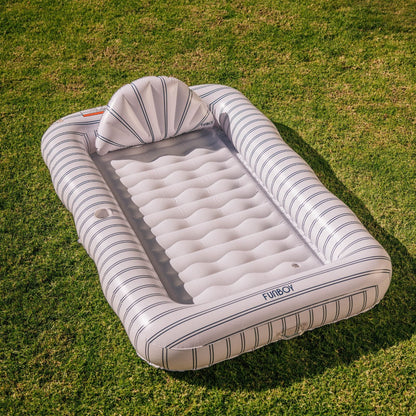 Tanning Pool Lounger: White & Navy Stripes - FUNBOY