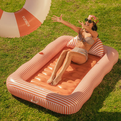 Tanning Pool Lounger: Orange White Stripes - FUNBOY