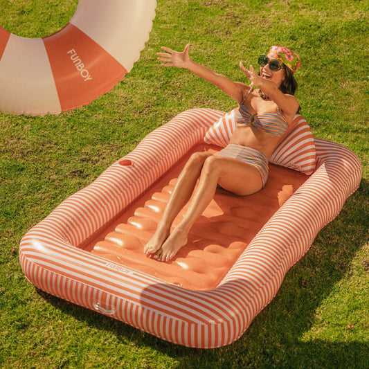 Tanning Pool Lounger: Orange White Stripes - FUNBOY