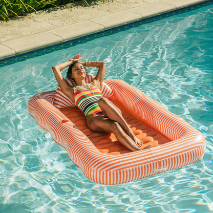Tanning Pool Lounger: Orange White Stripes - FUNBOY