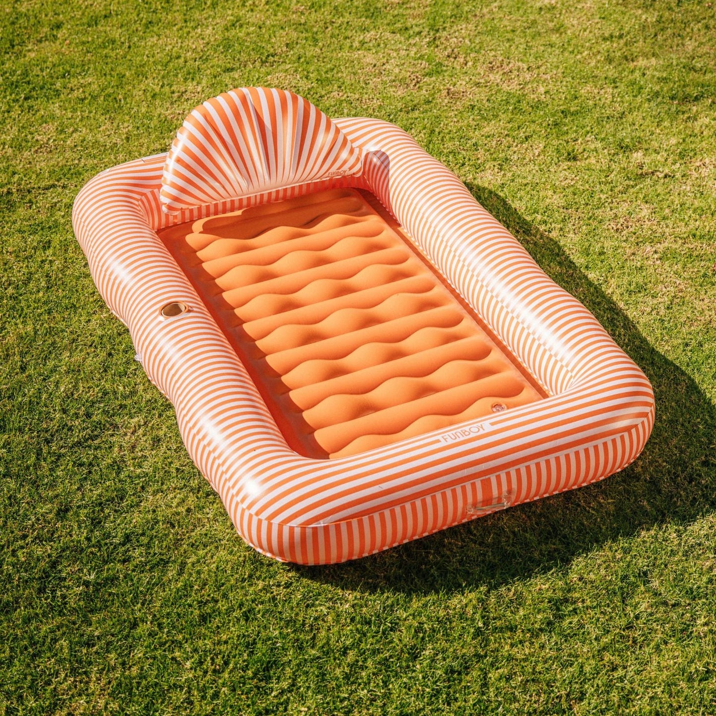 Tanning Pool Lounger: Orange White Stripes - FUNBOY