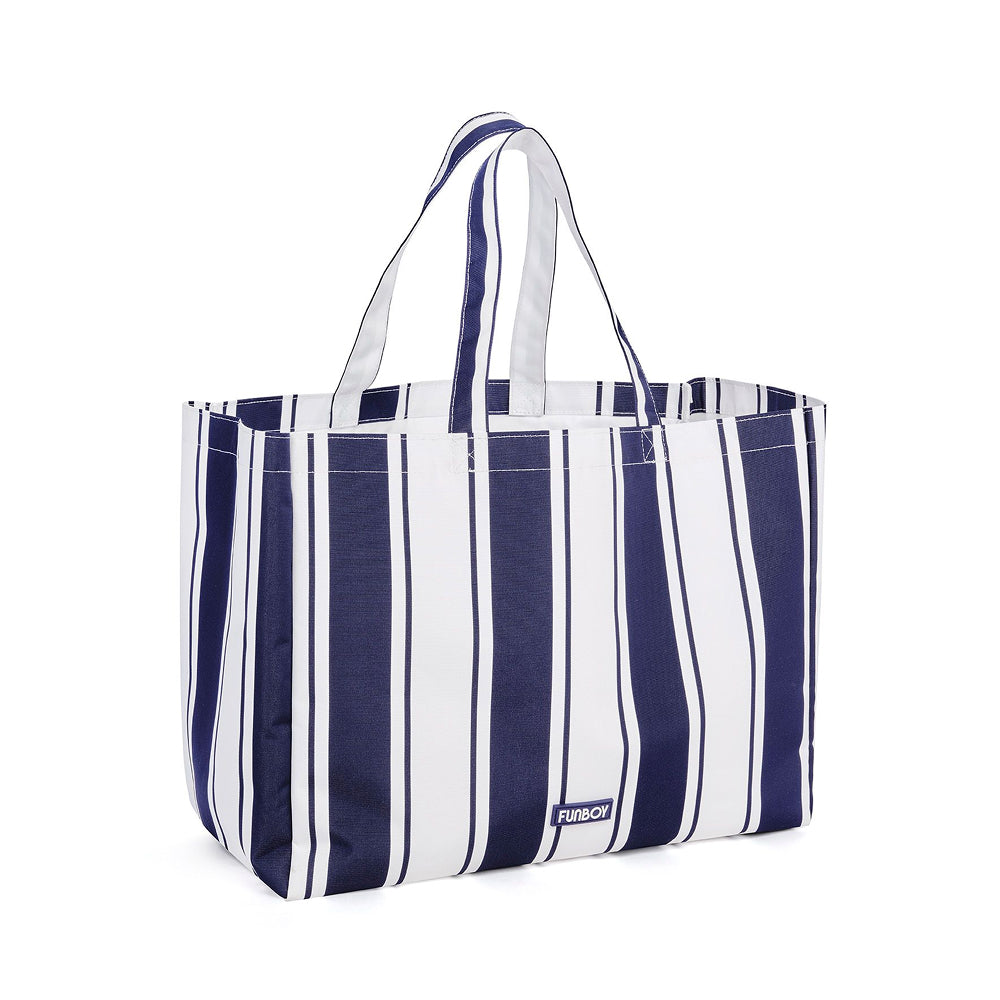 Beach Bag Tote, Navy Cabana Stripe - FUNBOY