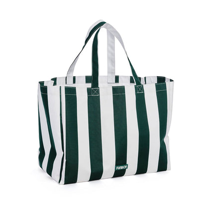 Beach Bag Tote, Green Cabana Stripe - FUNBOY