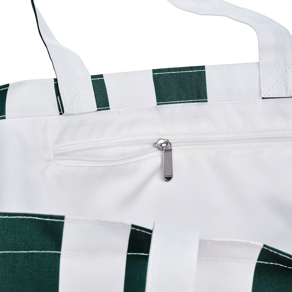 Beach Bag Tote, Green Cabana Stripe - FUNBOY