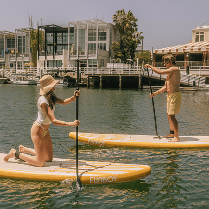 11"6' Inflatable Stand Up Paddle Board - Yellow & White Cabana Stripe - FUNBOY