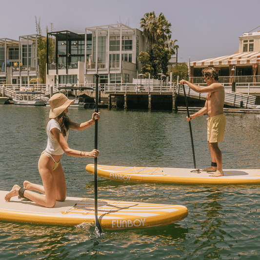 11"6' Inflatable Stand Up Paddle Board - Yellow & White Cabana Stripe - FUNBOY