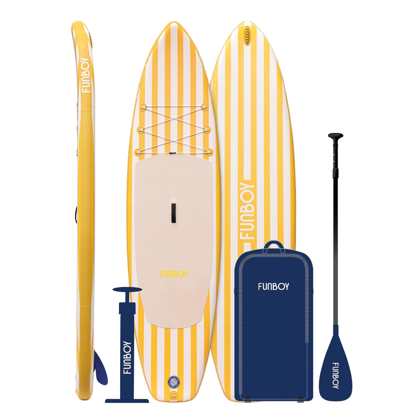 11"6' Inflatable Stand Up Paddle Board - Yellow & White Cabana Stripe - FUNBOY